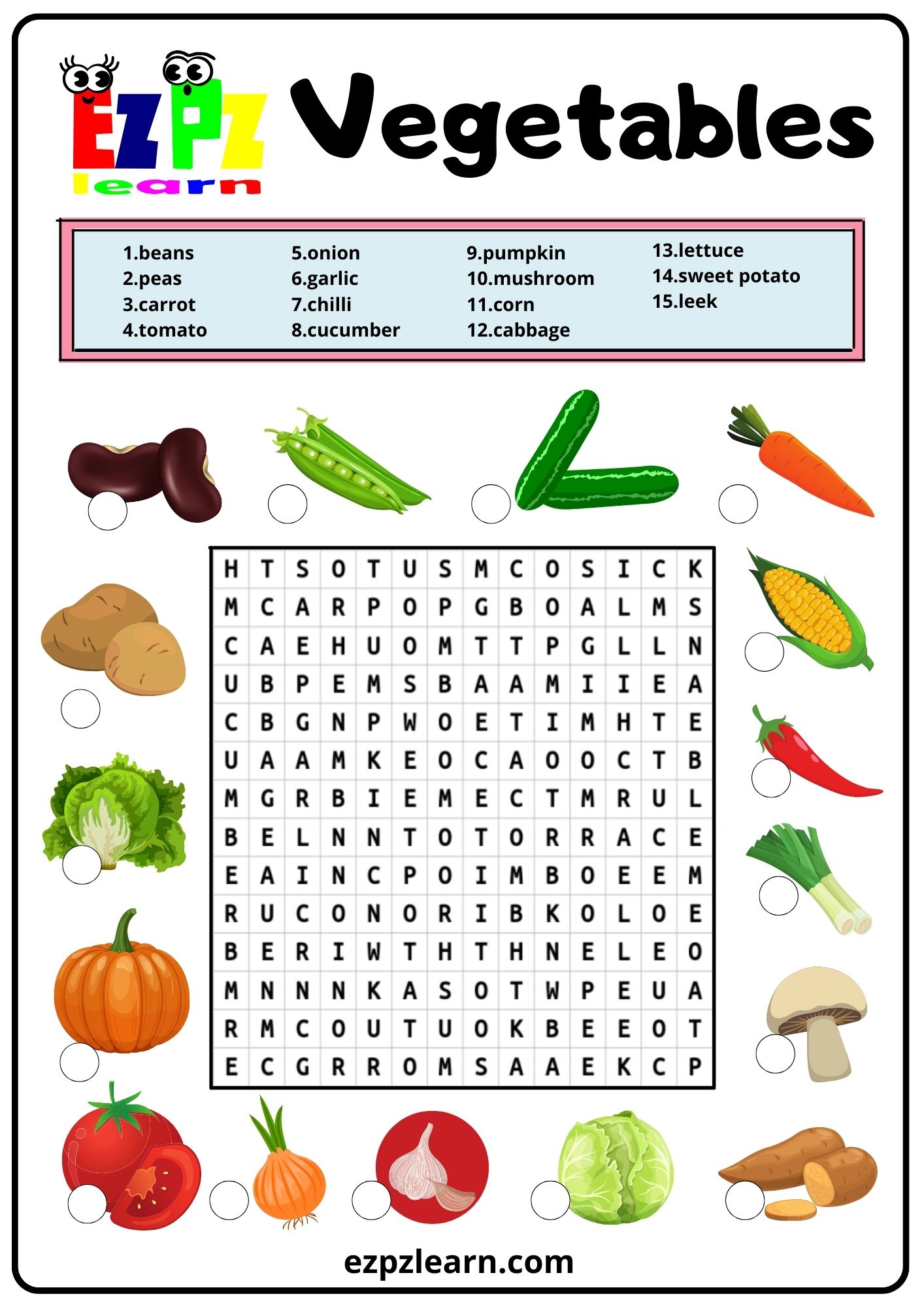 Vegetables Word Search 2